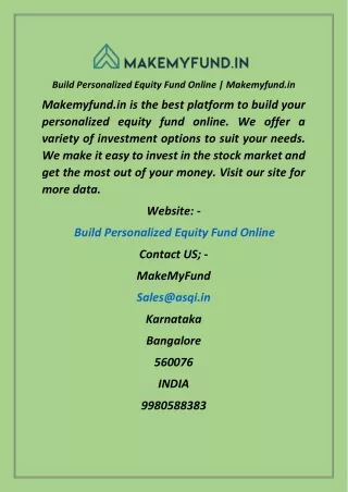 Build Personalized Equity Fund Online  Makemyfund.in