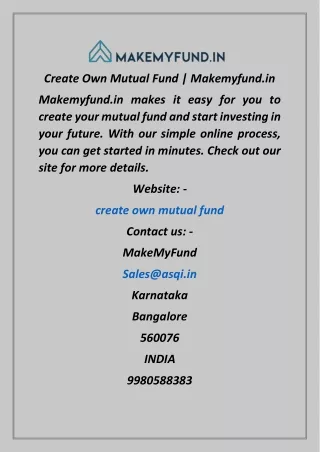 Create Own Mutual Fund  Makemyfund.in