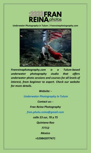 Underwater Photography in Tulum  Franreinaphotography