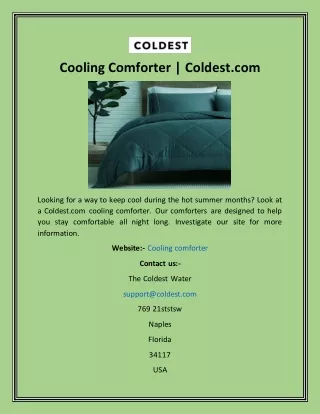 Cooling Comforter  Coldest