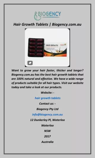 Hair Growth Tablets  Biogency