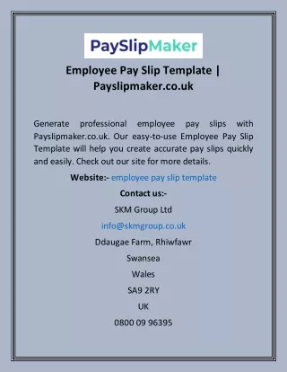 Employee Pay Slip Template  Payslipmaker.co.uk