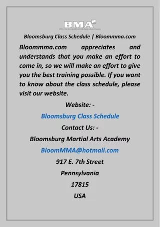 Bloomsburg Class Schedule  Bloommma