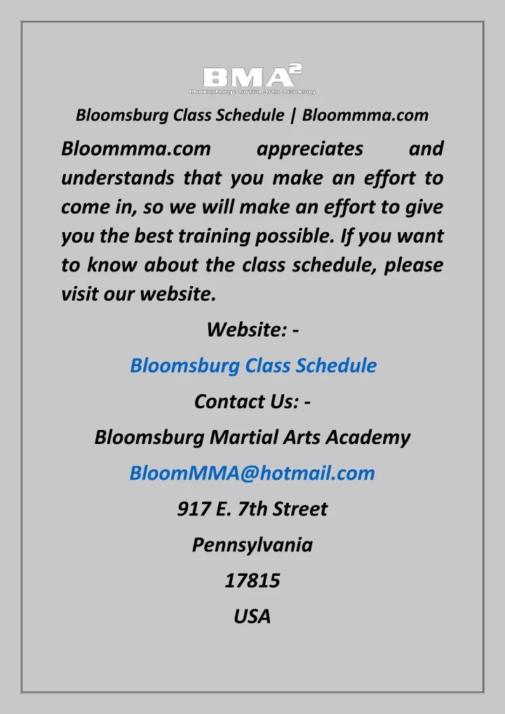 bloomsburg class schedule bloommma com