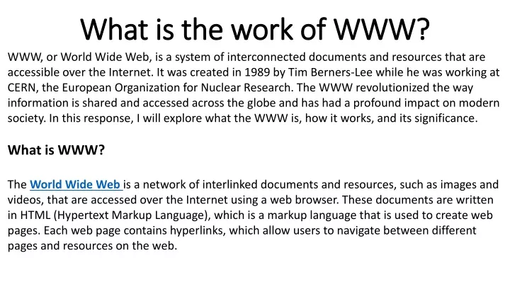 what is the work of www