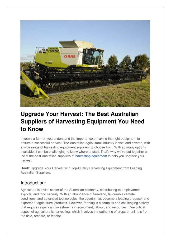 upgrade your harvest the best australian