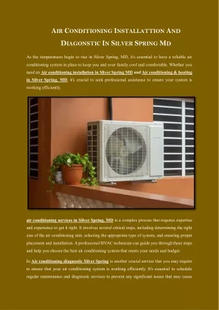 Air Conditioning Installattion And Diagonstic In Silver Spring Md