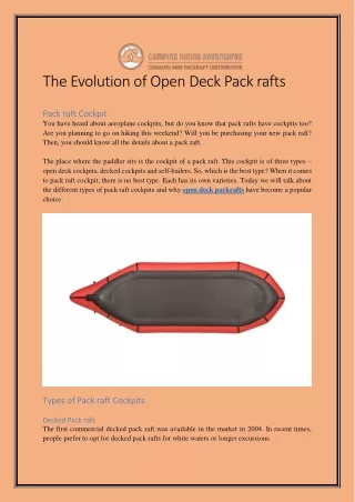 The Evolution of Open Deck Pack rafts