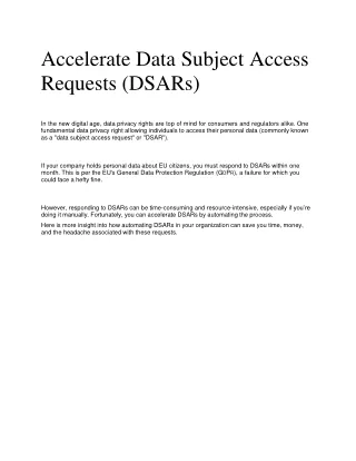 Accelerate Data Subject Access Requests (DSARs)