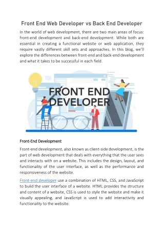 Front End Web Developer vs Back End Developer