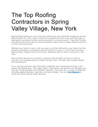 The Top Roofing Contractors in Spring Valley Village