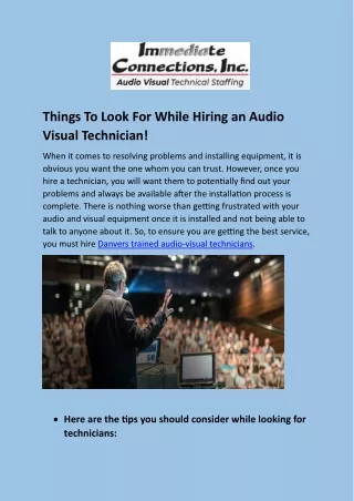 Know How To Hire The Audio-Visual Technicians