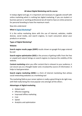 all about digital marketing and its course