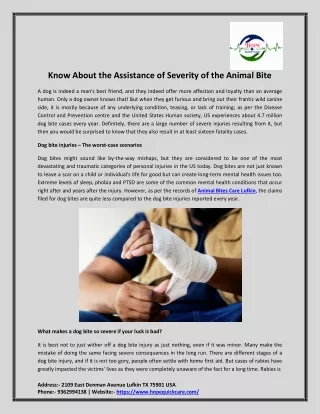 Know About the Assistance of Severity of the Animal Bite