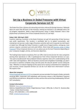 Set Up a Business in Dubai Freezone with Virtue Corporate Services LLC FZ