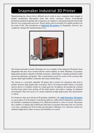 snapmaker industrial 3d printer