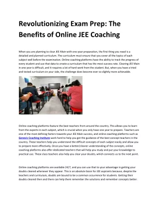 Revolutionizing Exam Prep The Benefits of Online JEE Coaching
