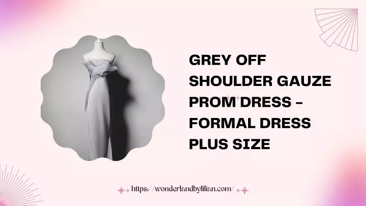 grey off shoulder gauze prom dress formal dress