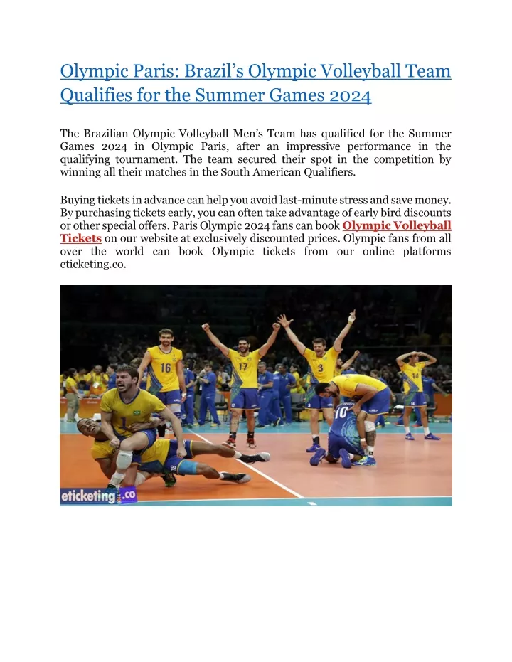 PPT Olympic Paris Brazil's Olympic Volleyball Team Qualifies for the