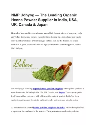 NMP Udhyog — The Leading Organic Henna Powder Supplier in India, USA, UK, Canada & Japan
