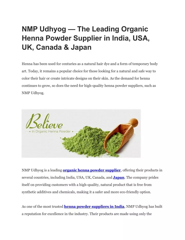 nmp udhyog the leading organic henna powder