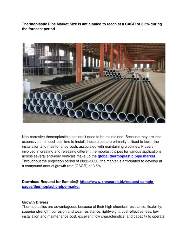 thermoplastic pipe market size is anticipated