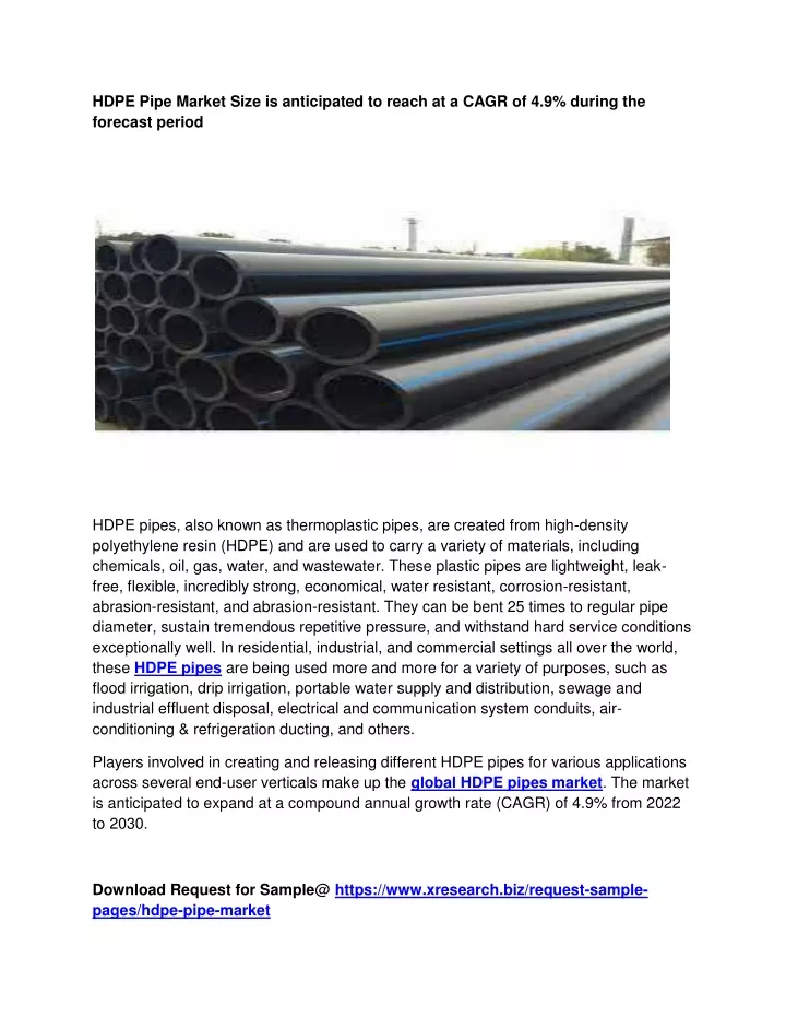 hdpe pipe market size is anticipated to reach