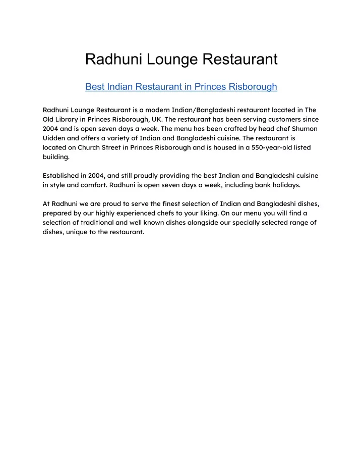radhuni lounge restaurant