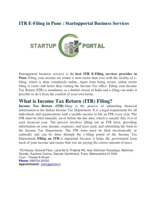 ITR E-Filing in Pune : Startupportal Business Services