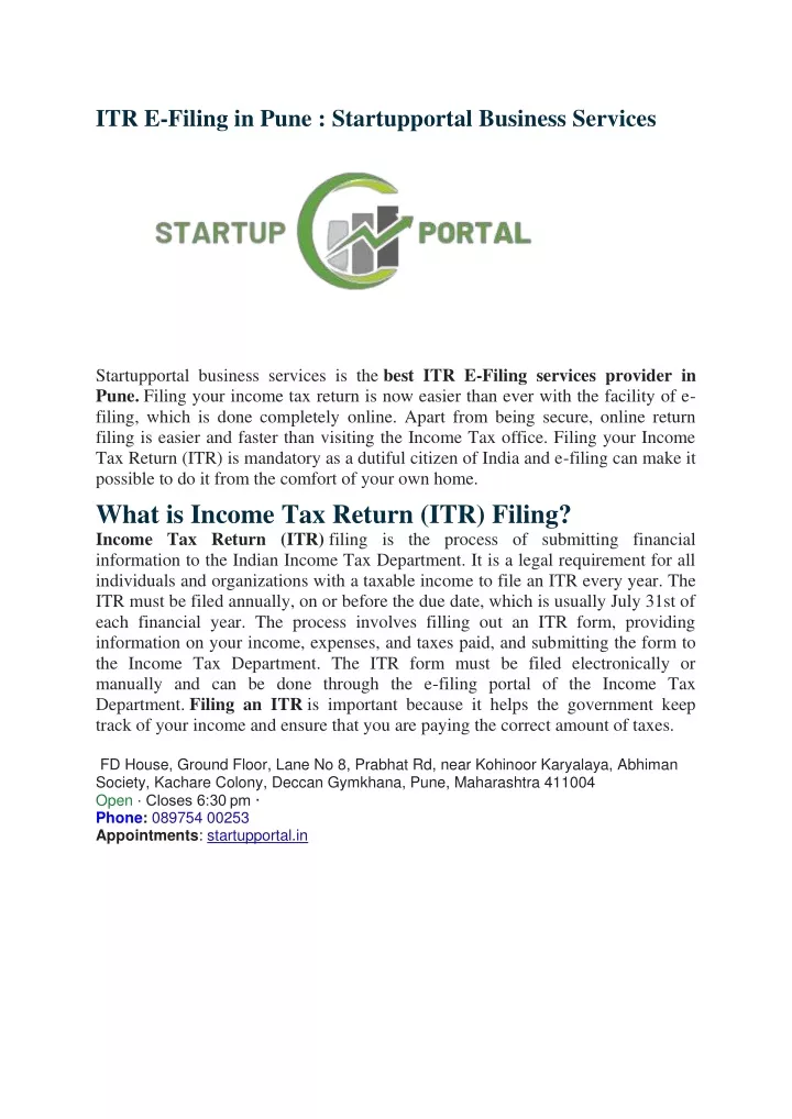 itr e filing in pune startupportal business