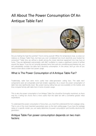 All About The Power Consumption Of An Antique Table Fan!