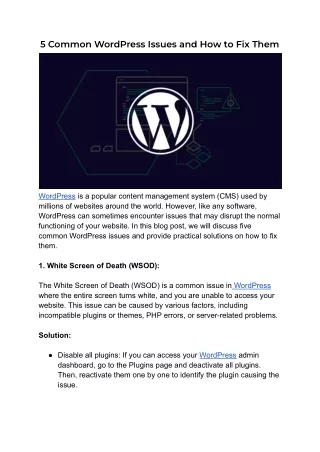 5 Common WordPress Issues and How to Fix Them