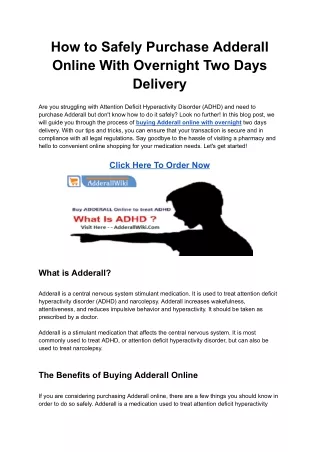 How to Safely Purchase Adderall Online With Overnight Two Days Delivery