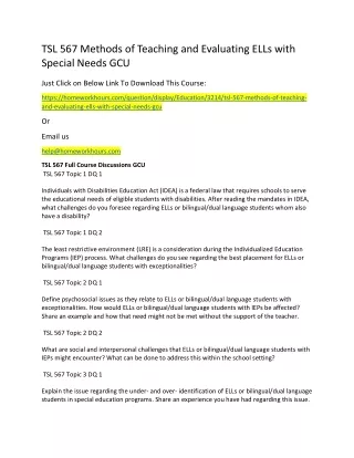 tsl 567 methods of teaching and evaluating ells
