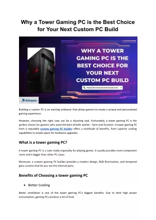 why a tower gaming pc is the best choice for your