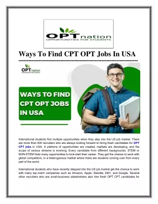 Ways to Find CPT OPT Jobs in USA