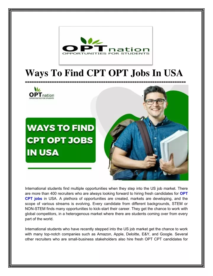 ways to find cpt opt jobs in usa