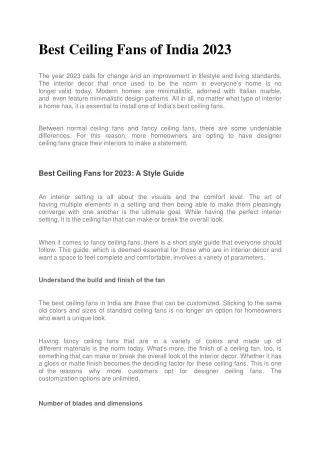 Best Ceiling Fans of India 2023