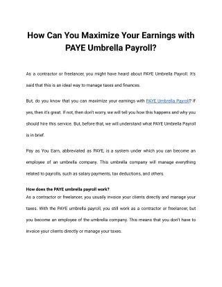 How Can You Maximize Your Earnings with PAYE Umbrella Payroll