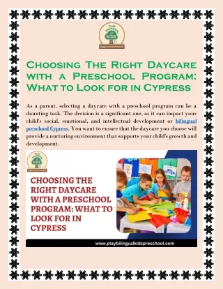 Choosing The Right Daycare With a Preschool Program: What to Look for in Cypress