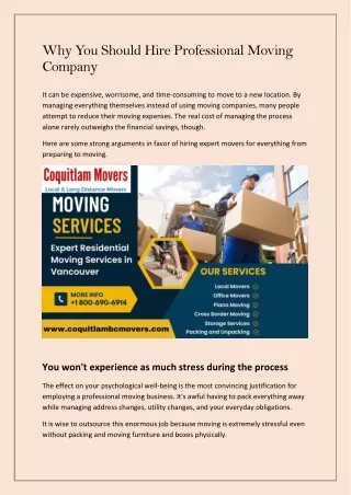 Why You Should Hire Professional Moving Company