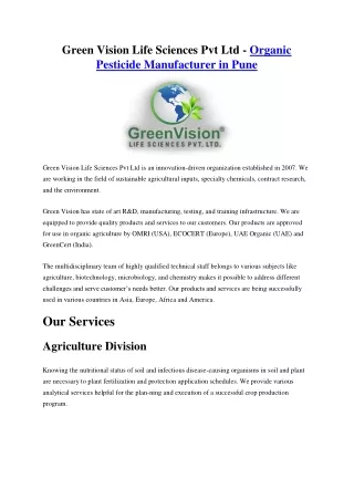 Green Vision Life Sciences Pvt Ltd