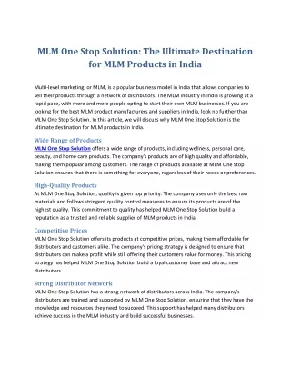 MLM One Stop Solution The Ultimate Destination for MLM Products in India