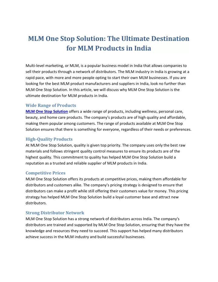 mlm one stop solution the ultimate destination
