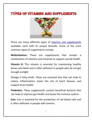 types of vitamins and supplements types