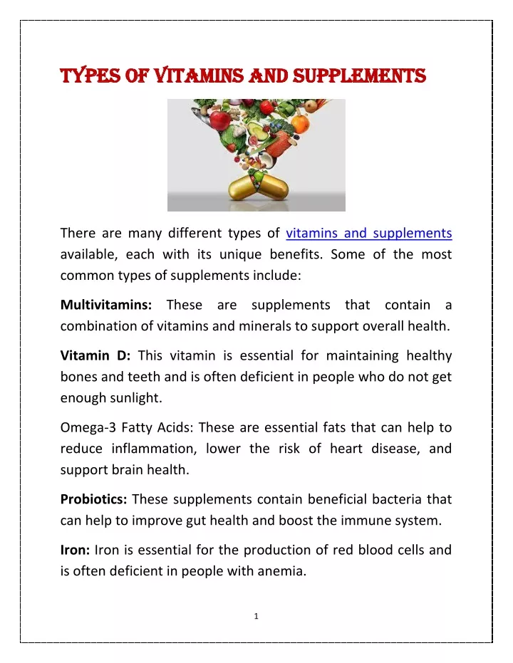 types of vitamins and supplements types