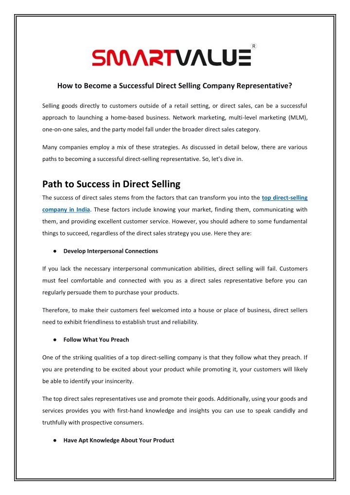 how to become a successful direct selling company