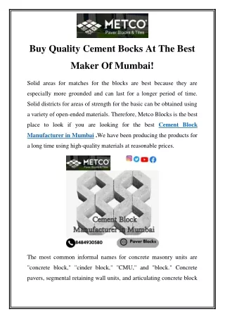Cement Block Manufacturer in Mumbai  Call-8484930580