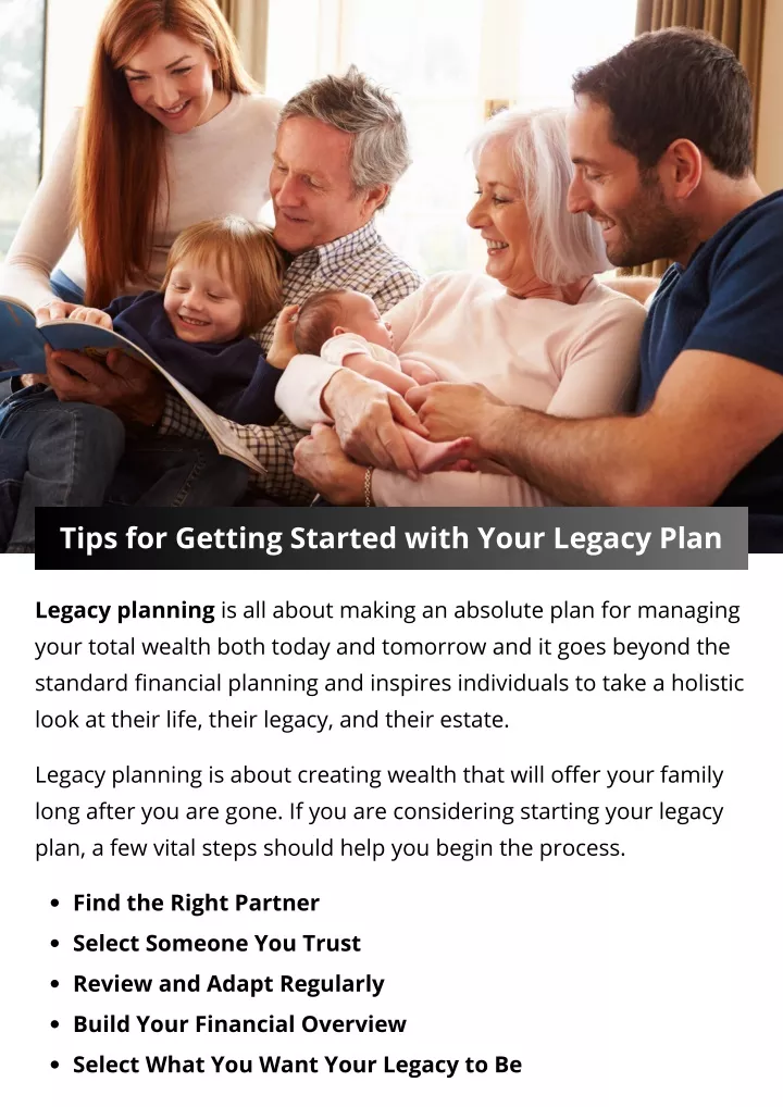 tips for getting started with your legacy plan