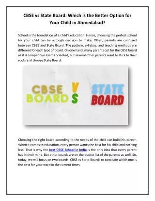 CBSE vs State Board: Which is the Better Option for Your Child in Ahmedabad?